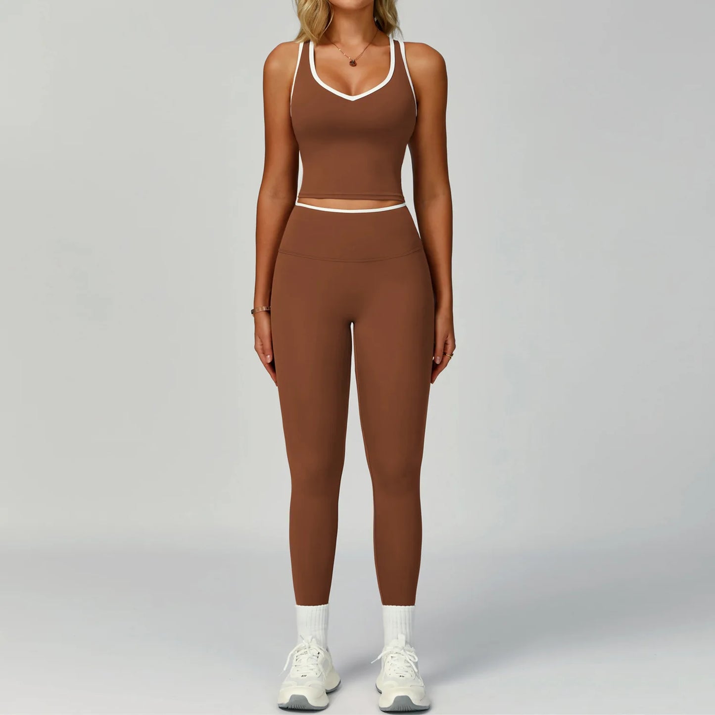 2PCS Workout Clothes Wide Leg Pant Yoga Suits Solid Color Bra Sports Set Gym Tracksuits Female Quick Dry Fitness Suit Sports Set