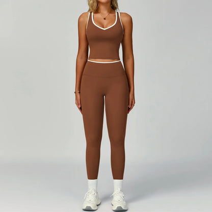 2PCS Workout Clothes Wide Leg Pant Yoga Suits Solid Color Bra Sports Set Gym Tracksuits Female Quick Dry Fitness Suit Sports Set