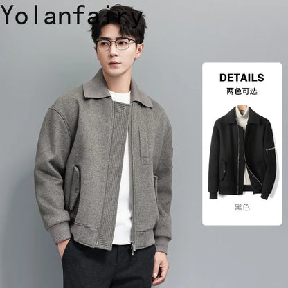 YOLANFAIRY 2025 Light Luxury 95% Wool 5% Cashmere Coats for Men Fashion Woolen Jacket Man Clothing Detachable Lapel Wool Coat