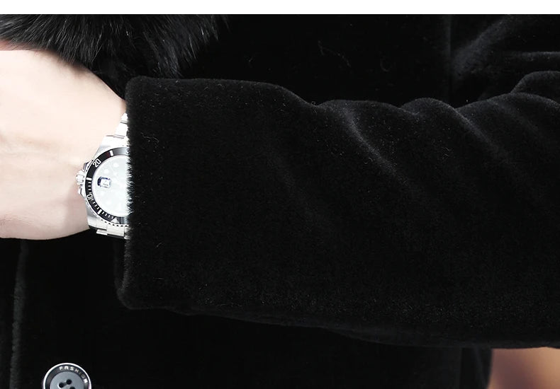 6XL Winter Jacket for Men Sheep Shearling Down Coat Men's Large Fur Collar Midi Long 100% Wool Real Fur Coats and Jackets FCY
