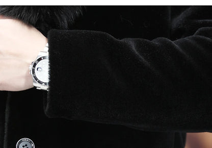 6XL Winter Jacket for Men Sheep Shearling Down Coat Men's Large Fur Collar Midi Long 100% Wool Real Fur Coats and Jackets FCY