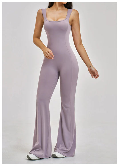 TRY TO BN Women Yoga Jumpsuit Beautiful Back High Strength Fitness Workout Bodysuit One Piece Sportswear Flare Pants Gym Clothes