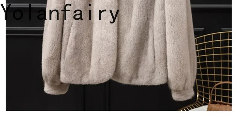 YOLANFAIRY Whole Mink Real Fur Coat Woman Luxury 2025 Winter Stand Collar Natural Mink Fur Jacket Short Black Fur Coats Casacos