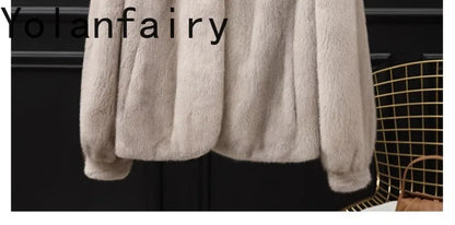 YOLANFAIRY Whole Mink Real Fur Coat Woman Luxury 2025 Winter Stand Collar Natural Mink Fur Jacket Short Black Fur Coats Casacos