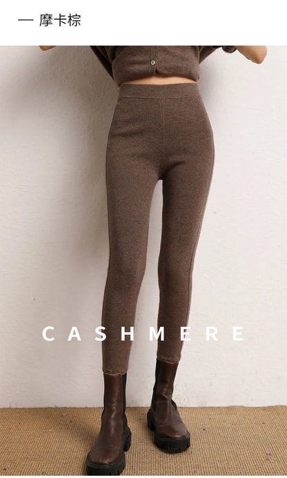 High Quality Women 100% Cashmere Legging Basic Soft elastic Pants Autumn Winter Cashmere Knitted Legging Trousers Warm Comfy