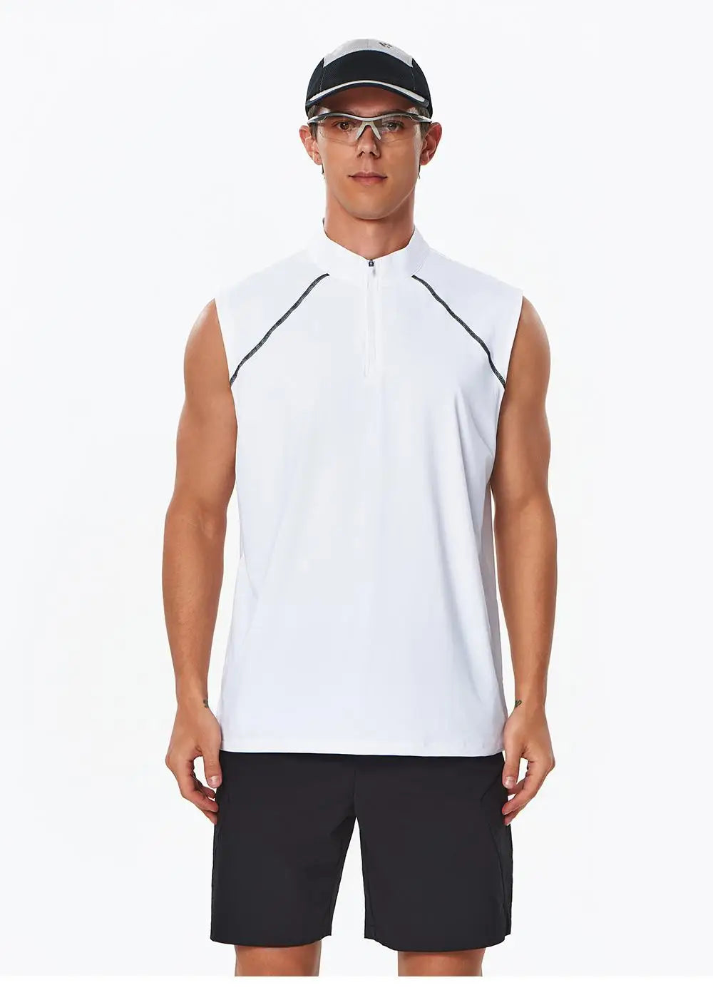 #461-XIYU Custom LOGO Half Zipper Gym Vest High Quality Shirt Sleeveless T-shirts Men Tank Tops Running Fitness Sports Vest Men