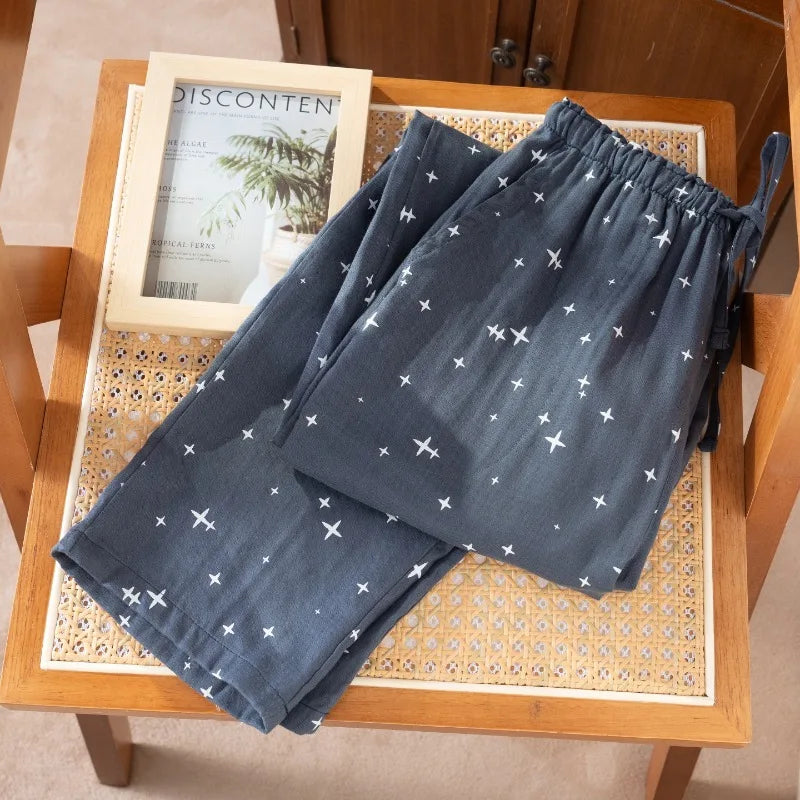 2026 Spring/Summer New Couple Sleeper Pants 100% Cotton Gauze Men's and Women's Casual Loose Home Thin Pants bottoms womens