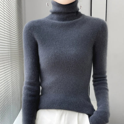 100% Merino Wool Long-sleeved Turtleneck Pullover Women's Autumn Winter Slim Sweater Basic Women's Clothes Cashmere Sweater