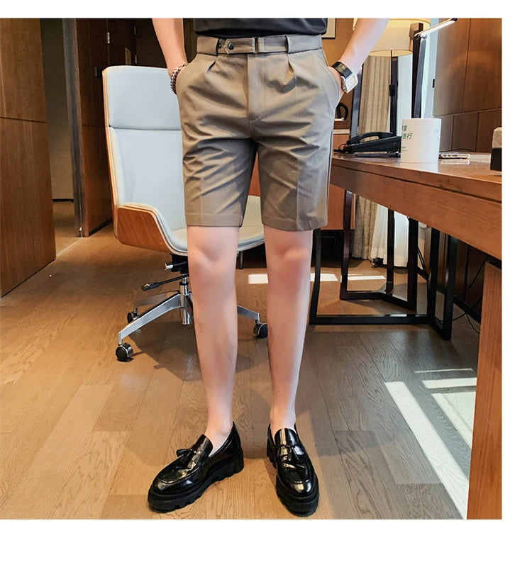 4 Color Summer British Style Suit Shorts 2023 Men Naples Business Casual Slim Fit Short Pant Fashion Slim Fit Solid Color Pants