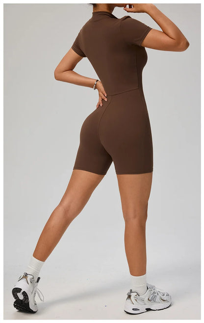 TRY TO BN Sports Jumpsuit Zipper Short Sleeves Yoga Sportswear Fitness Workout Bodysuit One Piece Suits Tights Gym Woman Clothes