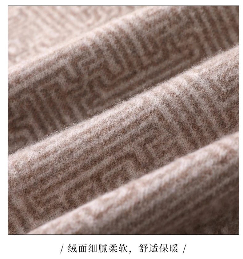 Men's 100% Merino Wool Jacquard Sweater Mock Collar Half Zip Thick Pullover Autumn Winter Cashmere Knitwear Long Sleeved Top