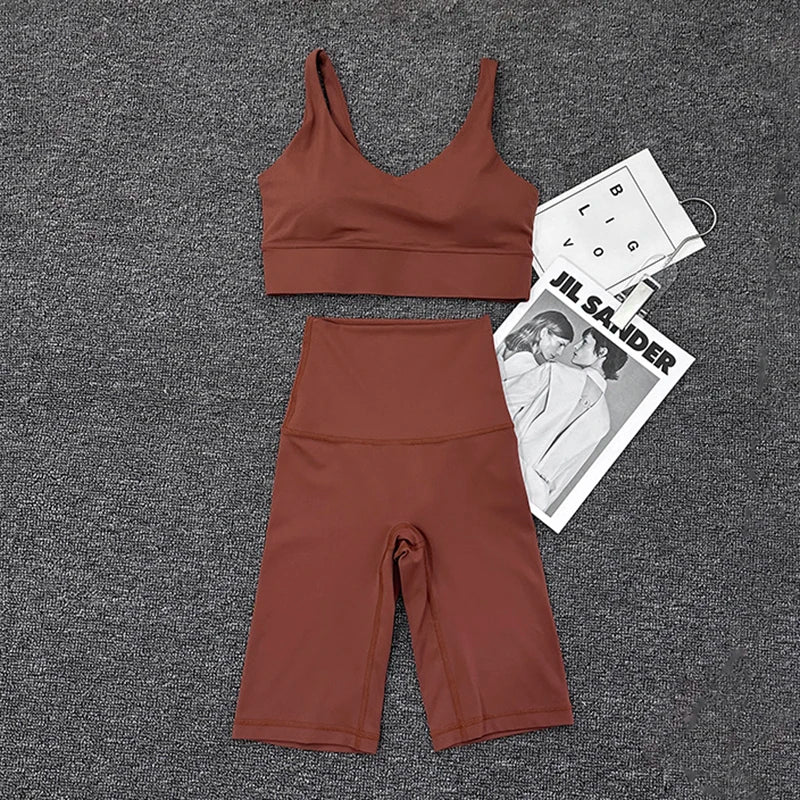 SOISOU Nylon Short Sets Womens Clothing Sports Bra Cycling Shorts Workout Set Women's Tracksuit Gym Yoga Sexy Outfit Women 2023