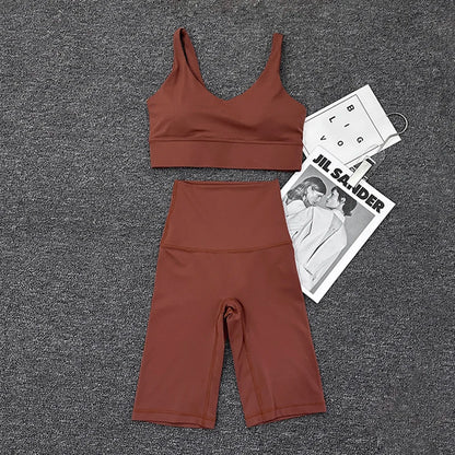 SOISOU Nylon Short Sets Womens Clothing Sports Bra Cycling Shorts Workout Set Women's Tracksuit Gym Yoga Sexy Outfit Women 2023