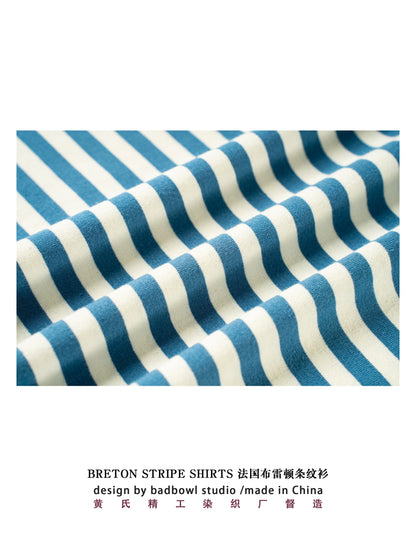 American Retro Sea Soul Shirt 270g Heavy Cotton T-shirt Men's Casual Round Neck Short Sleeve T-shirt Striped Base T-shirt