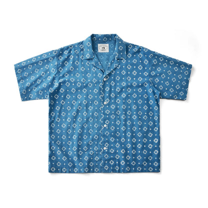 Vintage Indigo Print Shirt Men Summer New Blue Dyed Cuban Lapel Short Sleeve Single Breasted Shirt Cotton Casual Cardigan Tops
