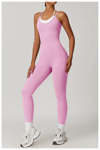 Color Blocked Jumpsuit Gym Set Women Yoga Suit Back Cross Sportswear Women Sports Jumpsuit Fitness Rompers Workout Bodysuits