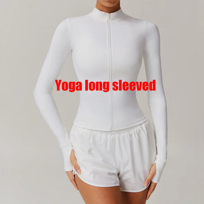 Yoga Shirts For Women Zipper Long Sleeve Fitness Jacket Running Gym Clothes Workout Dry Fit Breathable High Elastic Sports Top