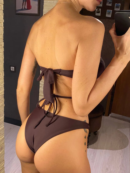 New Bandeau With Skirt Bikini Women Swimwear Female Swimsuit Three-pieces Bikini set High Leg Cut Bather Bathing Suit Swim V6264