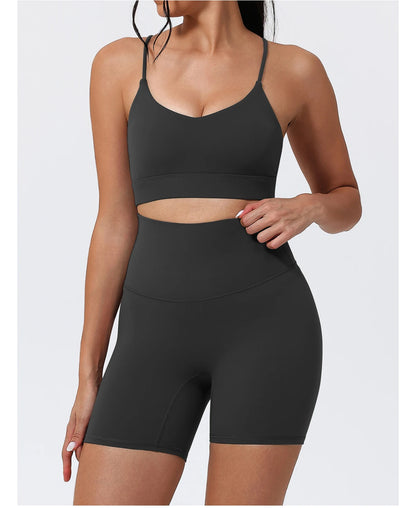Hearuisavy Sports Shorts Set 2Pcs Women High Waisted Breathable Yoga Pants Gym Running Shock Proof Comfort Pilates Sports Bra
