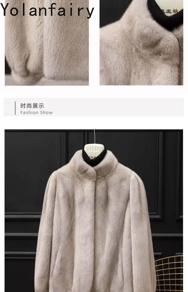 YOLANFAIRY Whole Mink Real Fur Coat Woman Luxury 2025 Winter Stand Collar Natural Mink Fur Jacket Short Black Fur Coats Casacos