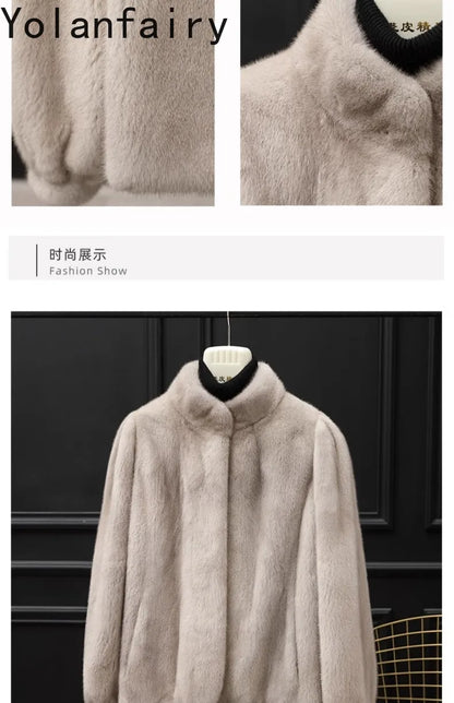 YOLANFAIRY Whole Mink Real Fur Coat Woman Luxury 2025 Winter Stand Collar Natural Mink Fur Jacket Short Black Fur Coats Casacos
