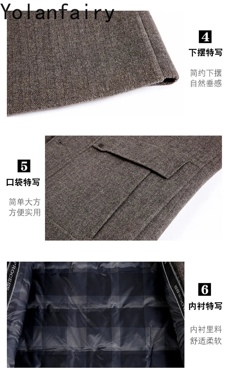 YOLANFAIRY 100% Cashmere Jacket for Men 2025 Autumn Winter Mid-length Wool Coats Man Clothing Casual Business Men's Woolen Coat