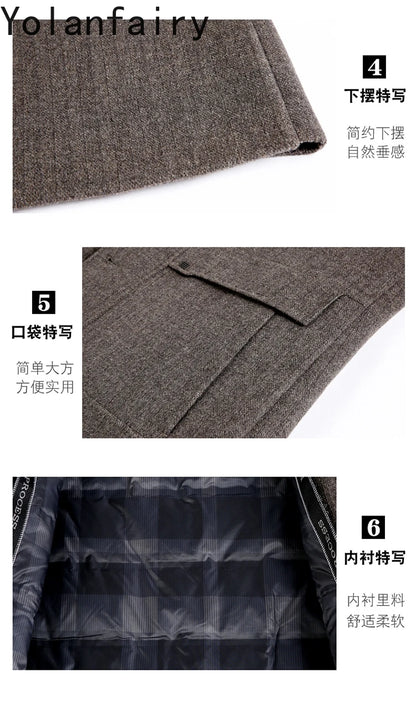 YOLANFAIRY 100% Cashmere Jacket for Men 2025 Autumn Winter Mid-length Wool Coats Man Clothing Casual Business Men's Woolen Coat