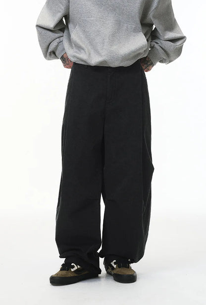 Custom LOGO men's clothing 98% cotton pleated tooling wide-leg pants autumn new loose casual men's trousers