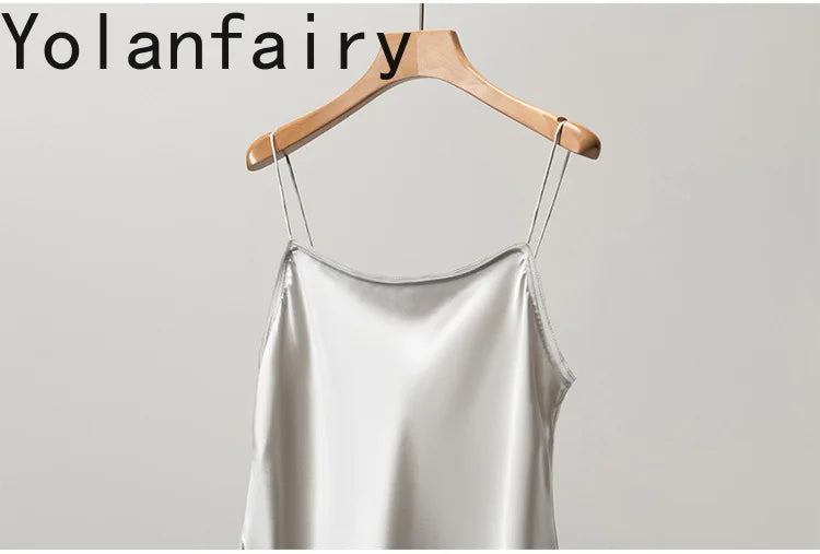 YOLANFAIRY 93% Real Mulberry Silk Camis Woman Clothing 2026 High Quality Silk Satin Tops Women's Tanks Top Sleeveless Basicwear