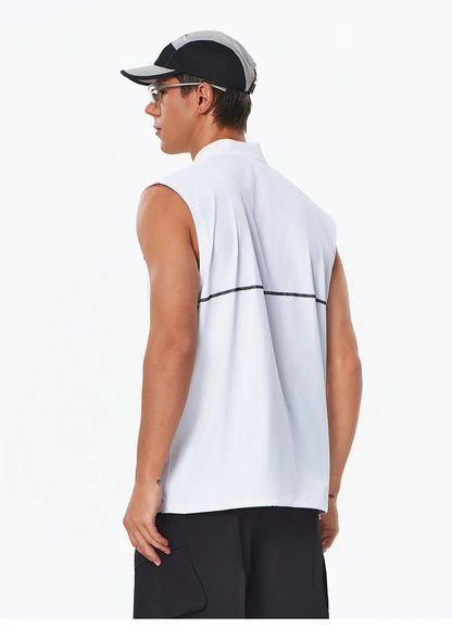 #461-XIYU Custom LOGO Half Zipper Gym Vest High Quality Shirt Sleeveless T-shirts Men Tank Tops Running Fitness Sports Vest Men