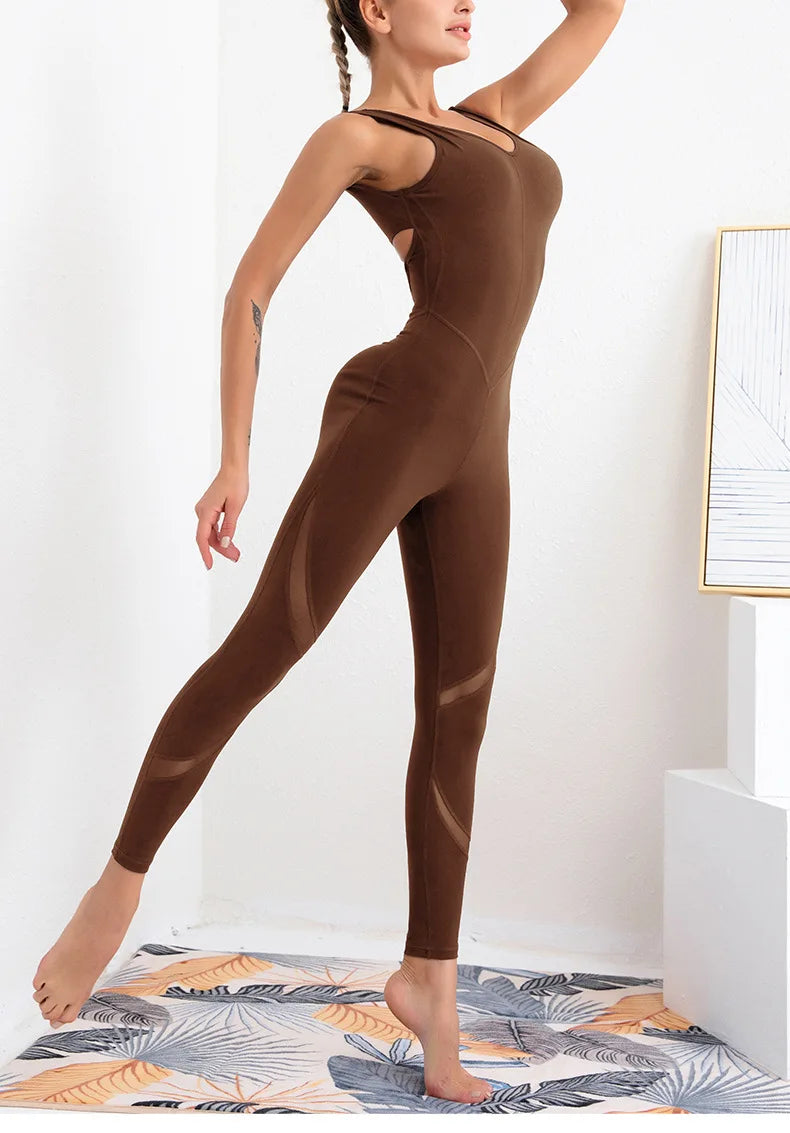 SOISOU Nylon Jumpsuit Women Clothing Sportswear Woman Gym Yoga Sport Sets Removable Chest Pad Workout Sets Women Tracksuit