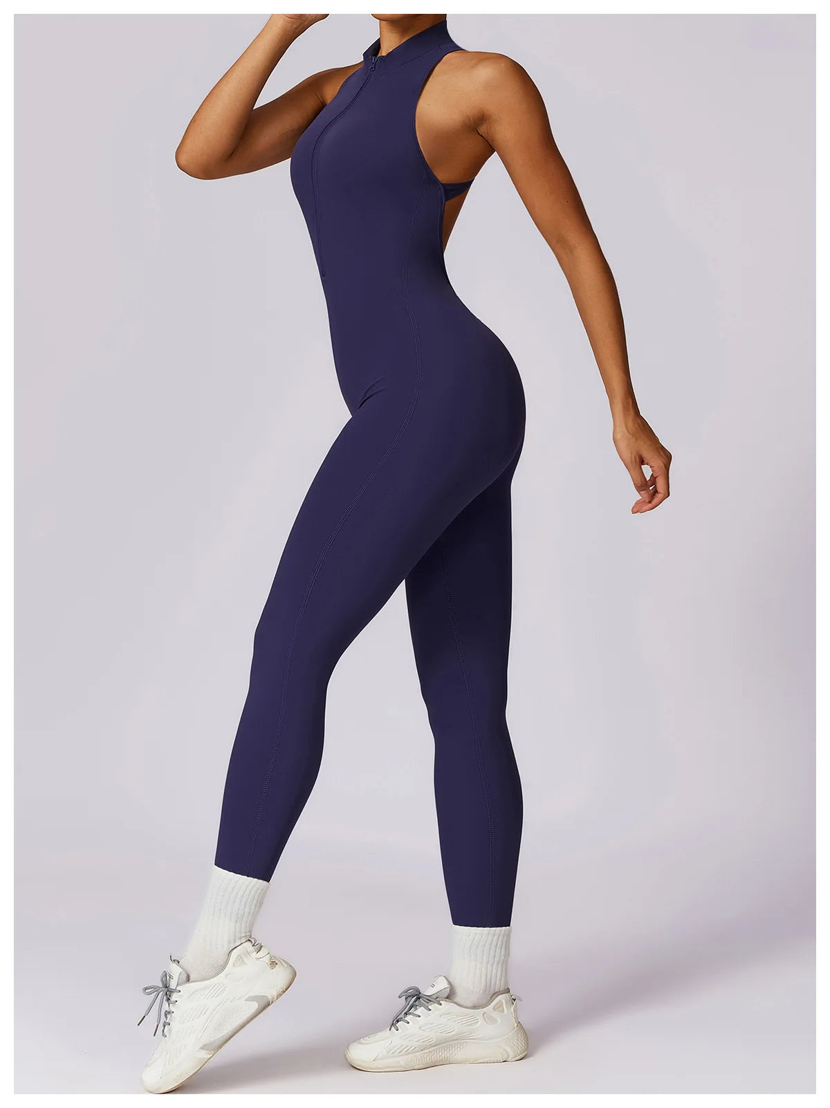 Summer V Back One-piece Suit Women Sports Jumpsuit Zippers Yoga Rompers Backless Sportswear Women Sleeveles Workout Bodysuits