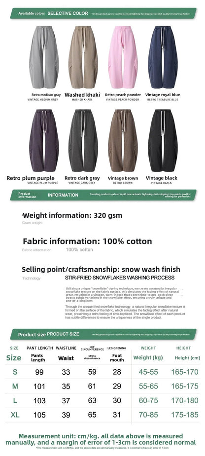 Custom LOGO Men's 320G retro fried snowflake 100% cotton high street scimitar straight tube old loose straight trousers