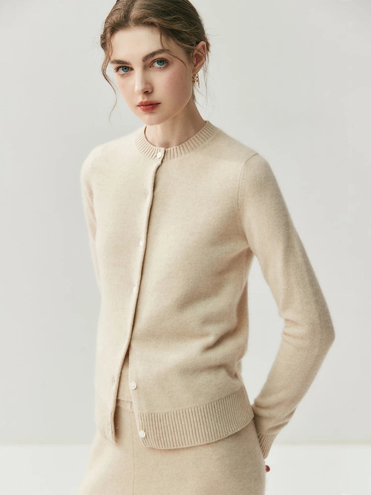 CHICUU Autumn Winter Women Thick O-neck Cardigan Basic Simple 100% Cashmere Sweater Solid Long Sleeve Cardigan Coat Knitwear