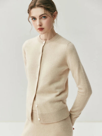 CHICUU Autumn Winter Women Thick O-neck Cardigan Basic Simple 100% Cashmere Sweater Solid Long Sleeve Cardigan Coat Knitwear