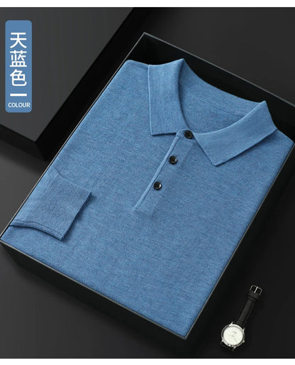 Men's Merino Wool Sweater Polo Collar Pullover Autumn Winter New Cashmere Knitwear Casual Loose Men's Shirts Tops Warm Soft