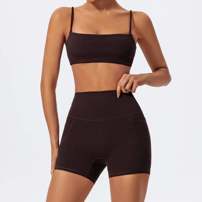 Summer Women Two Piece Gym Workout Set Female Bra Yoga Sets 2ps Shorts Fitness Wear Women Quick-Dry Camisole Sports Bra Suits