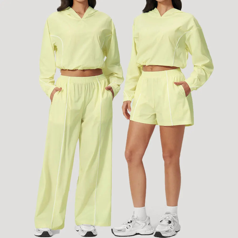 New Summer Sun Protection Set Yoga Set Women Two Piece Tracksuit Yoga Long Sleeved Wide-leg Pants Running Set Outdoor Sportswear