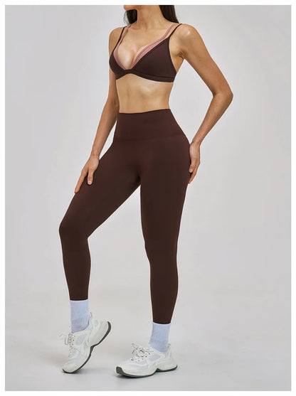 TRY TO BN Women's Color Block Yoga Sets Fake Two-Piece Sports Bra High Waisted Leggings Breathable Fitness Workout Gym Tracksuit