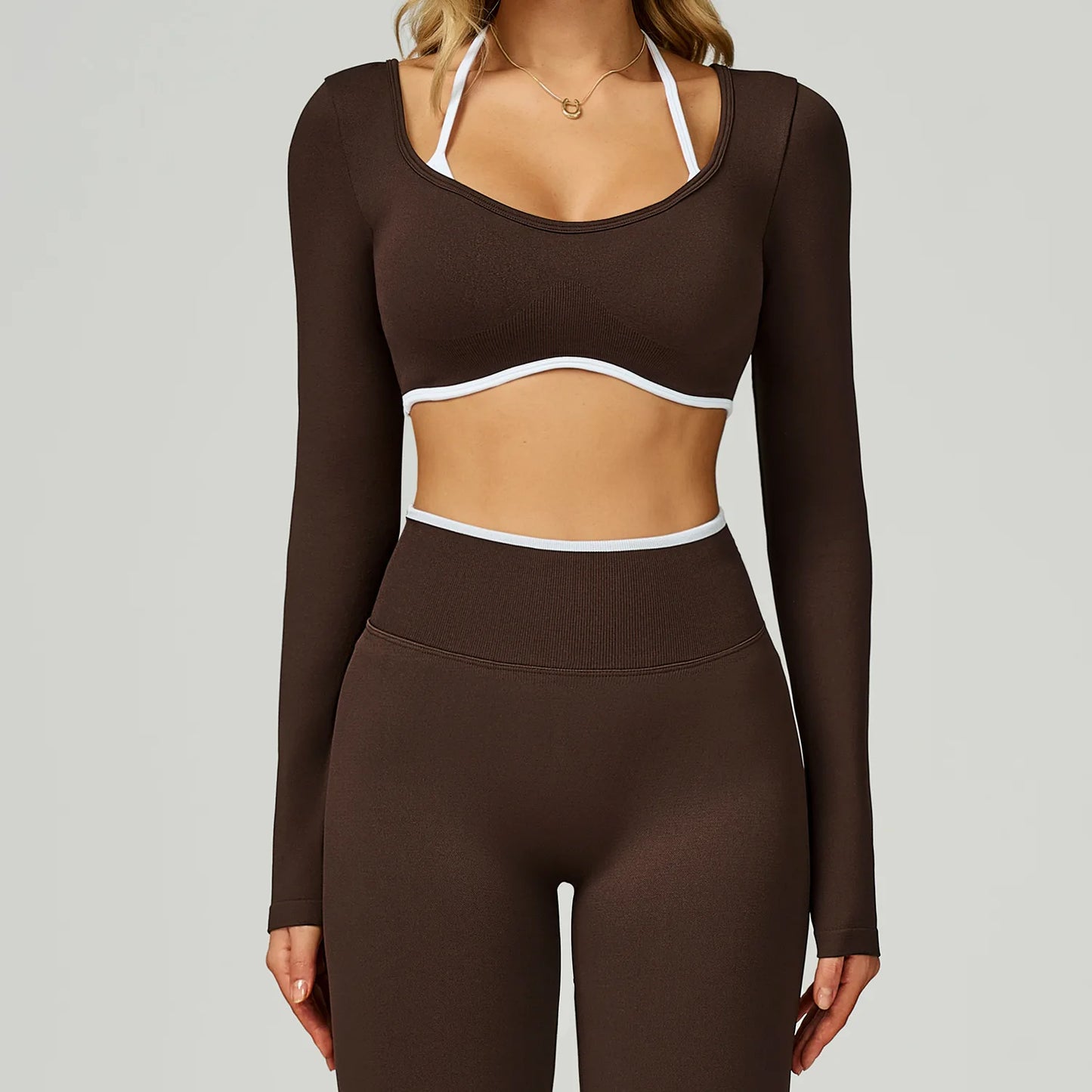 Women Sexy Solid Crop Tops Gym Workout Shirts Yoga Sports Long Sleeve Female Fitness T-Shirt Exposed Navel Quick Dry Sports Tops