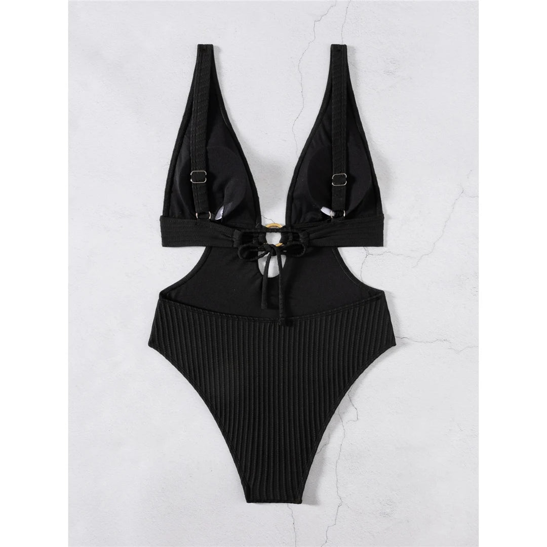 Sexy 8 Colors Deep V Neck Cut Out One Piece Swimsuit Women Swimwear Female High Leg Cut Monokini Bather Bathing Suit Swim V7177