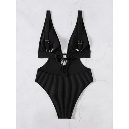 Sexy 8 Colors Deep V Neck Cut Out One Piece Swimsuit Women Swimwear Female High Leg Cut Monokini Bather Bathing Suit Swim V7177