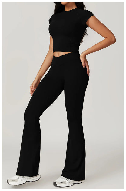 2 Pieces Yoga Set Gym Clothes Sportswear Yoga Suits For Women Fitness Short Sleeve Crop Top Tracksuits Sports Bra Gym Leggings