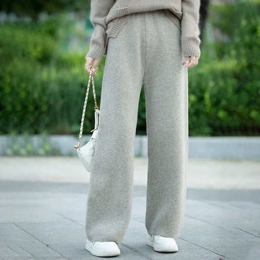 DjzDsm Women's 100% Merino Wool Wide Leg Straight Leg Pants Autumn Winter Thickened Comfortable Fit Trousers