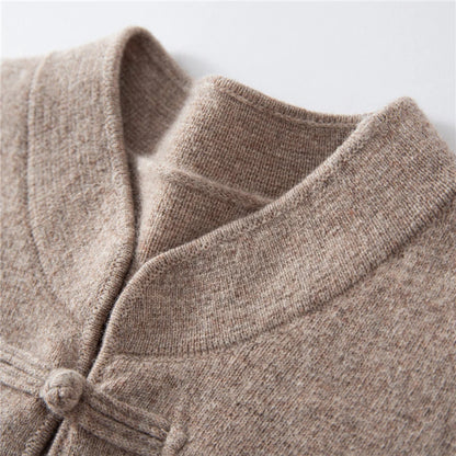 100%Pure Wool Chinese style buckle Cardigan Men Sweater Casual Comfort Knitted Long Sleeve Men's Wool Sweater Spring Autumn Coat