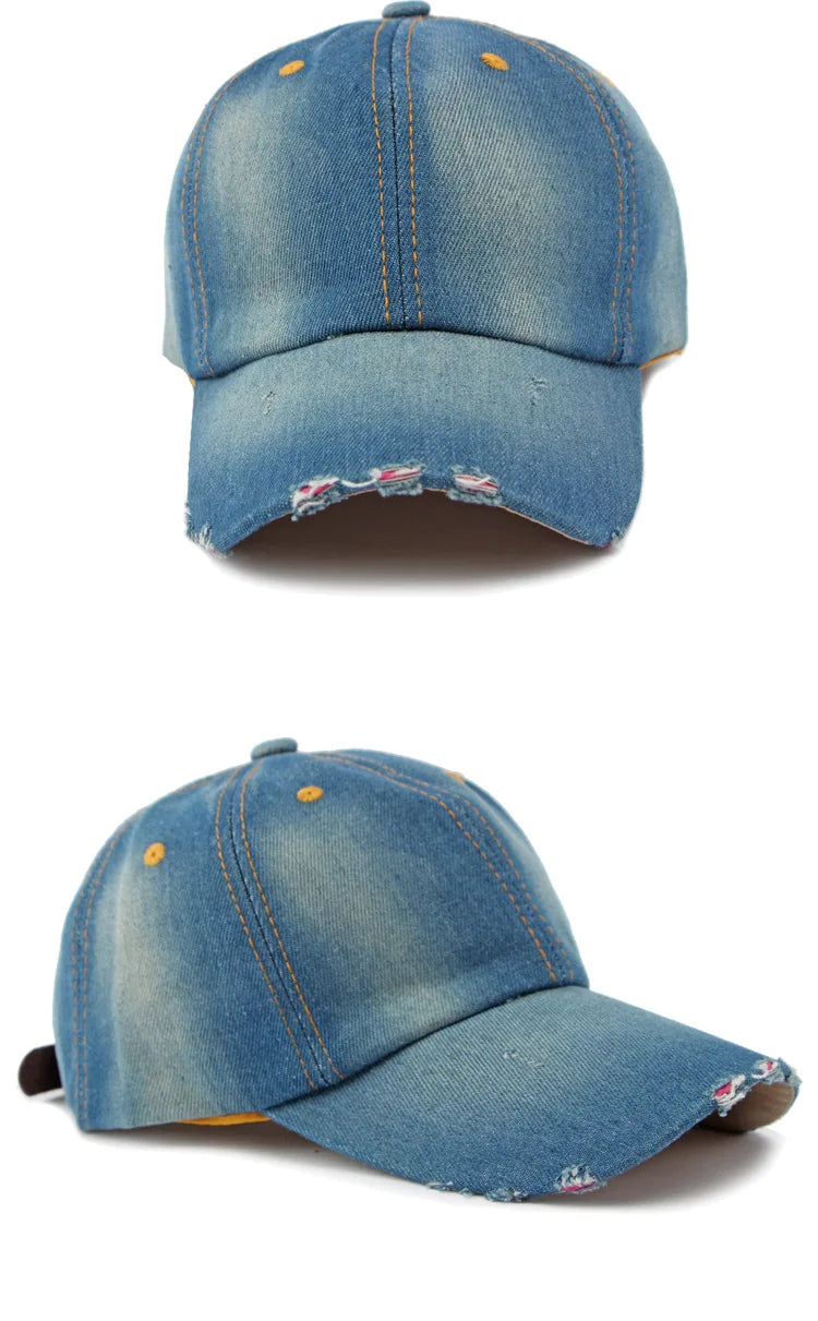 Akkad Kuti 2025 New Launch Distressed Washed Denim Cap Unisex Retro UV Protection Outdoor Sun Hat
