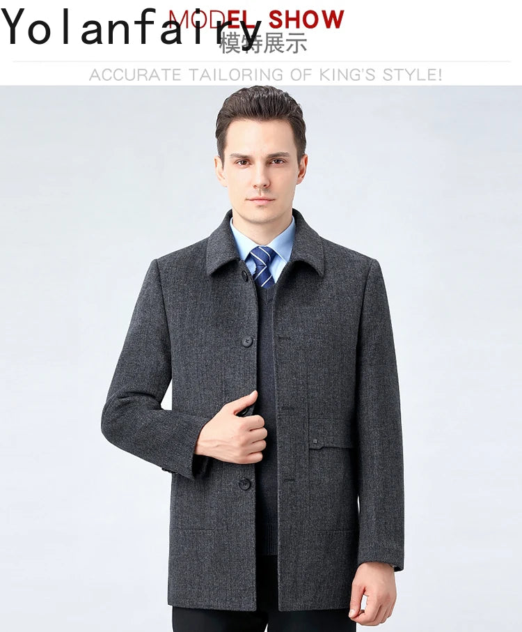 YOLANFAIRY 100% Cashmere Jacket for Men 2025 Autumn Winter Mid-length Wool Coats Man Clothing Casual Business Men's Woolen Coat