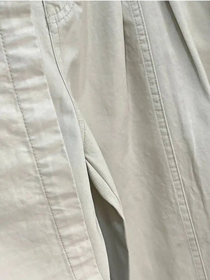 DEAT Fashion Pleated High Waisted Wide Leg Pants Women's Front Seam Straight Leg Beige Loose Trousers Summer New 7A4548