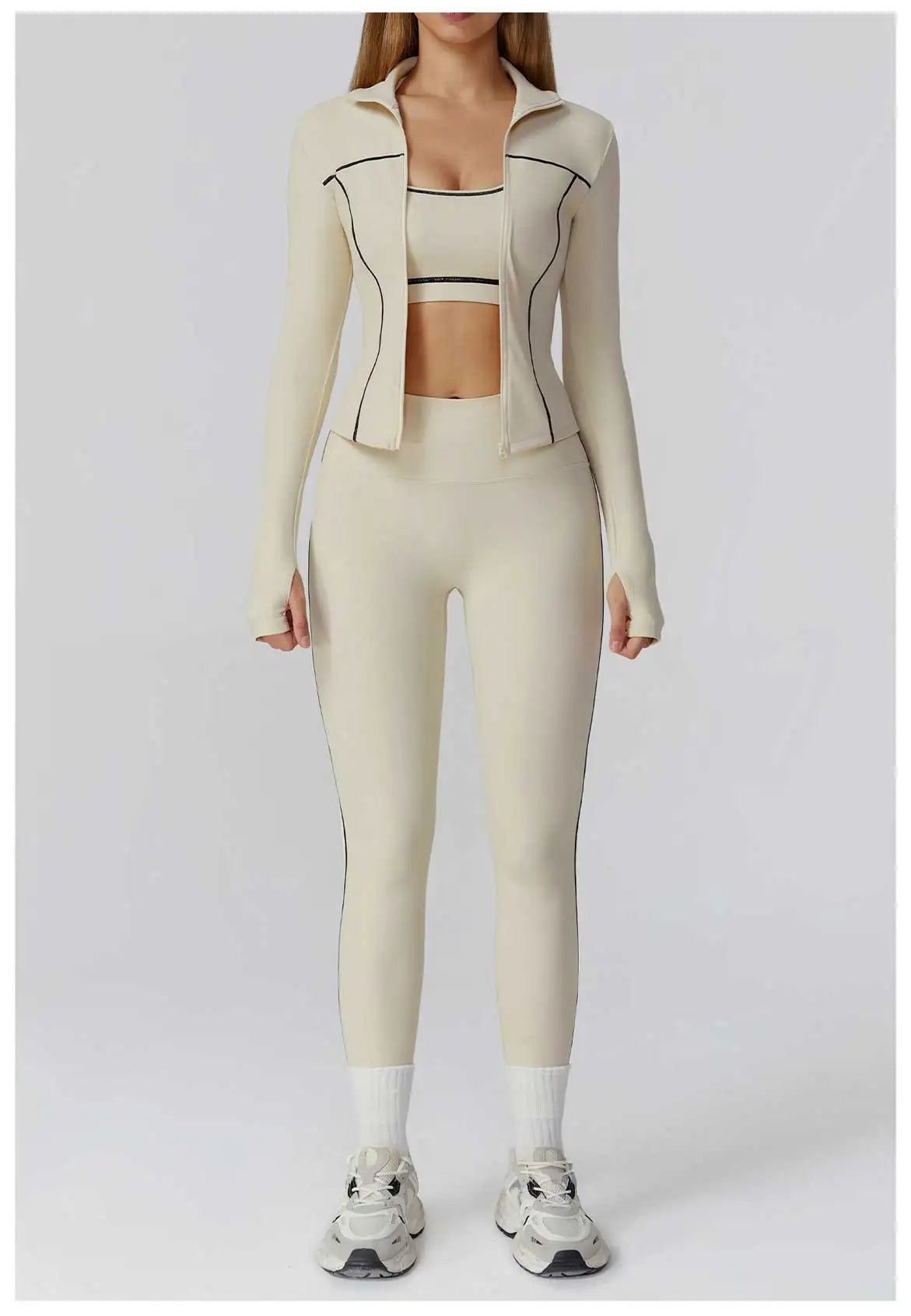 3PCS Yoga Set Women Workout Set 2 Pieces Sportswear Yoga Suit Gym Clothing Fitness Zipper Long Sleeve Sports High Waist Leggings
