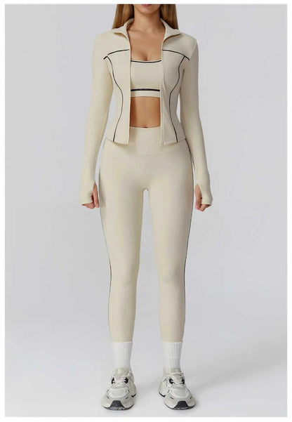 3PCS Yoga Set Women Workout Set 2 Pieces Sportswear Yoga Suit Gym Clothing Fitness Zipper Long Sleeve Sports High Waist Leggings